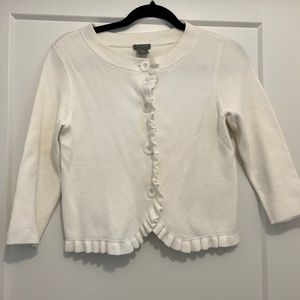 Ann Taylor womens white cardigan with ruffle detail
